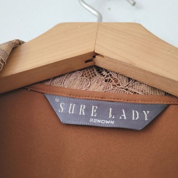 Sure Lady Renown Brown Lace Button Down Blouse Peter Pan Cropped S - Picture 7 of 7